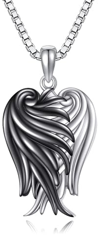 VONALA Winkel Flügel Halskette S925 Sterling Silber Schutzengel Halskette schwarz und weiß Anhänger Schmuck für Frauen Männer