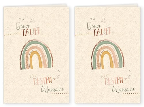 GreenLine Taufkarte, 2 Stück mit Umschlag | Glückwunschkarten zur Taufe | hochwertige Klappkarte aus 100% baumfreien Zuckerrohrpapier, Plastikfreie Verpackung | 11,5 x 17 cm