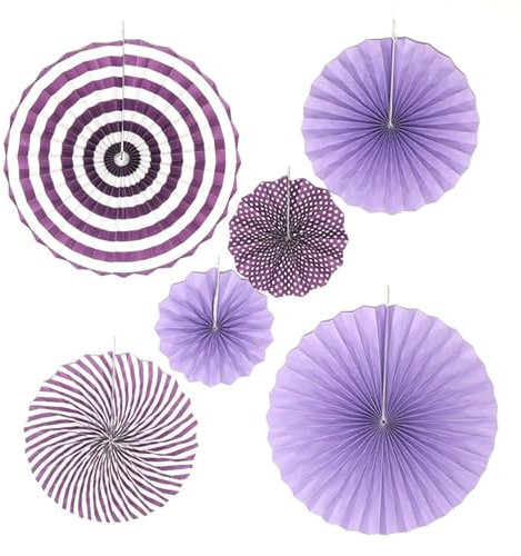 Yurosiay 6 Stück Papierfächer Deko Set Seidenpapier Pompons Papierblumen Hängende Papier Fächer Wabenbälle Dekorpapier Fans Girlande für DIY Hochzeit Geburtstag Party Dekoration Lila