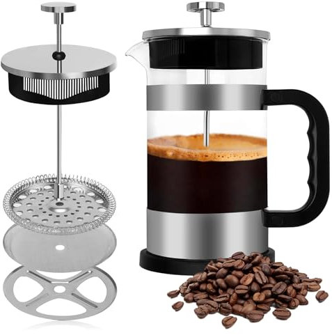 UCAMP Cafetera de prensa francesa,Cafetera Francesa 1000ml,Kenya Cafetera émbolo,portátil con triple filtro,Vidrio borosilicato resistente al calor,para Casa,Cocina,Oficina y Viajar