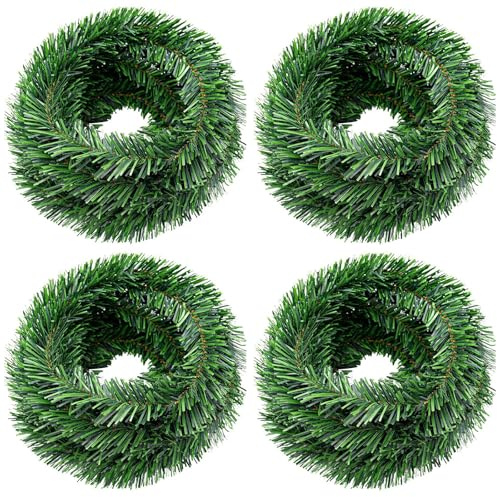 Künstliche Weihnachtsgirlande Dekoration Grüne Piniengirlande Girlande Weihnachten Weihanachtskranz 22M Tannengirlande Weihnachtsdeko für Aussen Innen Weihnachten Hochzeit Party (4 Stück)