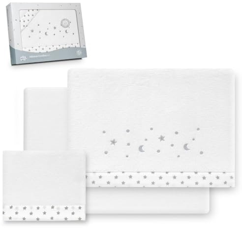 Interbaby Sänglakan set 60 x 120 x 120 polyester, 100% polyester, korallvagga, varm, korallfilt, set med underlakan, bänkskiva och örngott, perfekt för vinter, stjärnmåne vit/grå