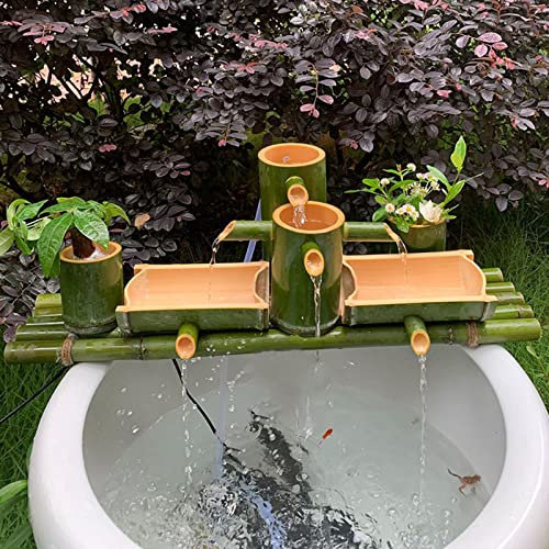 Fontana da giardino zen giapponese con fontana in bambù, decorazione da giardino adatta per decorare acquari, vasche in pietra, stagni, abbellimento automatico dell'acqua (dimensioni: 45 cm/17,7 polli