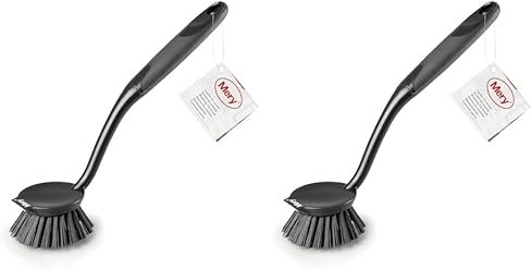 Mery - Cepillo de Cocina Multifuncional, Mango Ergonómico Soft-Touch, Limpiador de Superficies Antiadhesivas, No Raya, Rascador Integrado para Restos Incrustados, Color Gris Oscuro, Medidas 27x6x3.8cm