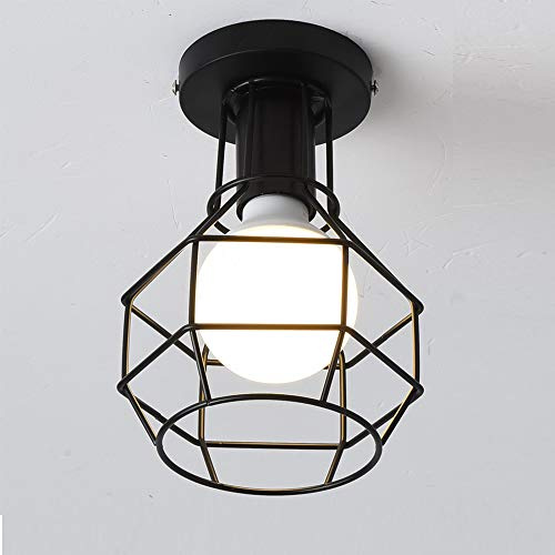 Lámpara de techo vintage con montaje empotrado, pantalla de hierro negro, lámpara colgante industrial, jaula de rejilla, para pasillo, dormitorio, cocina, sala de estar, bodega, almacén, cafetería,