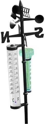 Station Météo Dorccsi 55'' avec Support Rotatif, Pluviomètre, Thermomètre et Girouette, Déco de Jardin Européen, Résistante aux Éléments, Noir
