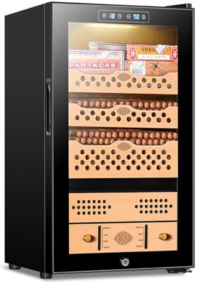Elektrischer Zigarren-Humidor, 70 l, mit Kühlung und Heizung, Feuchtigkeitskontrolle, leiser elektrischer Humidor für 400 Zigarren, Schrank-Humidor mit Schubladen aus spanischem Zedernholz für Männer