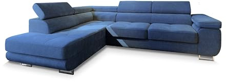 Masseno Ecksofa APIRO L-S mit Schlaffunktion L-Form, Sofa mit Bettkasten, Wohnzimmersofa, Couch, Soffa, Bettsofa, Couchgarnitur- Blau, POSO 05