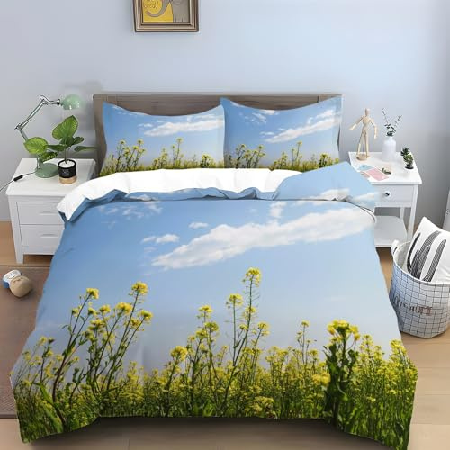 BIAFRA Housse de Couette 200x200 Colza Linge de Lit Microfibre avec Fermeture Eclair Usine Doux et Résistant Parure de Lit 1 x Housse de Couettes + 2 Taie d'oreiller 65X65