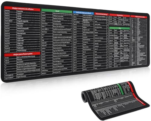 Operitacx Alfombrilla De Ratón Multifuncional 31.10X11.81 Pulgadas con Atajos De Teclado Excel para Oficina Juegos Base Antideslizante Superficie Gruesa