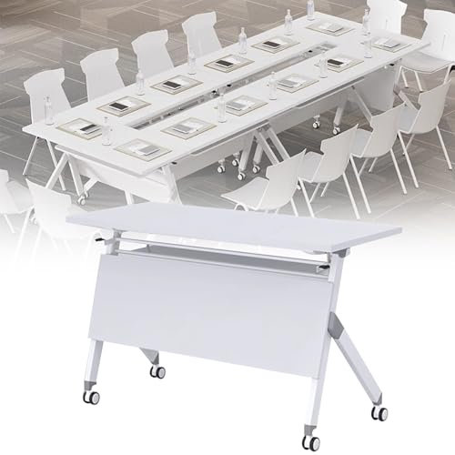 Baodiale Zusammenklappbarer Konferenztisch Rollbarer Schreibtisch Klappbarer Konferenzraumtisch mit feststellbaren Rädern - Platzsparende Lösung für Heimbüros und Schulen
