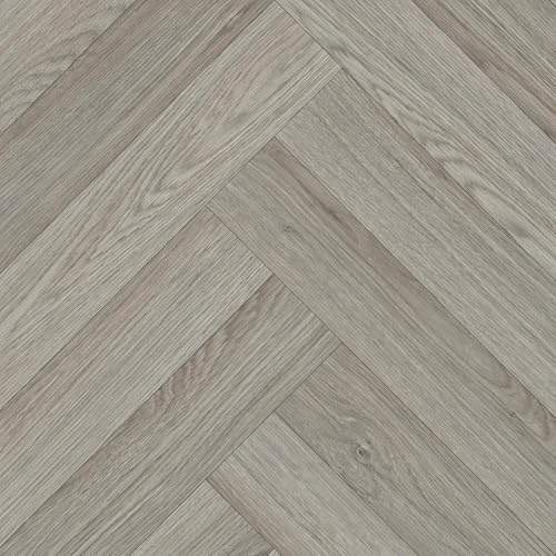Grey Wood Effect Herringbone Vinyl Flooring For Kitchen, Bathroom, LivingRoom, 4.50mm Thick Vinyl Sheet, 5 Year Warranty, Suitable for underfloor heating-2 X 3 mt