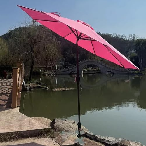 Large 270cm Outdoor Patio Umbrella with 8 Ribs, Adjustable Beach Table Parasol, Foldable Garden & Pool Canopy with Crank - Pink Color