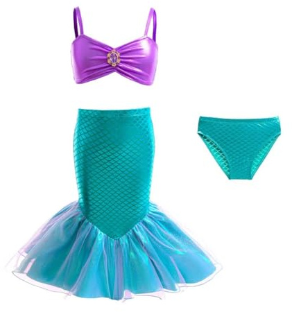 Lito Angels Costume da Bagno Squame di pesceBambina 3 Pezzi Gonna con Coda Brillante, Top Bikini per Feste in Piscina o Travestimenti, Verde, Taglia 4–5 Anni 110