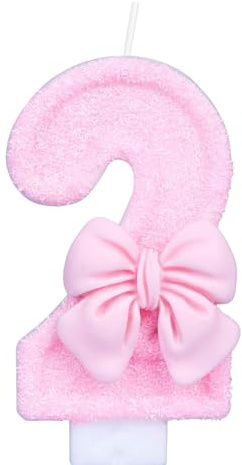 ZHIHUI Birthday Candle for Cake, Pink Bow Birthday Cake Topper Decoration, Cake Candles for 2nd Girls Theme Party Supplies Birthday Party (Number 2)