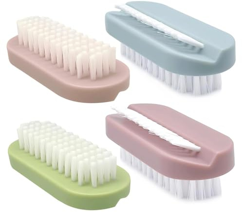 4pcs Dual-Sided Nail Brushes for Cleaning Nails, Nail Scrubbing Brush with Soft & Stiff Bristles for Cleaning Fingernails Hands & Feet, Portable & Easy-to-Hold
