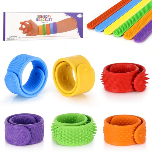 6 Stück Fidget Toys Set,Silikon Sensorik Anti Stress Spielzeug Fidget Toys | Sensory Bracelets für Kinder und Erwachsene mit Verschiedenen Texturen, Autismus, Stressabbau, Classroom Travel Essentials