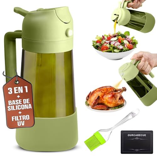 ARVOMA Huilier 2 en 1 avec pulvérisateur à huile – Bouteille anti-goutte en verre avec spray et distributeur – Idéal pour friteuse à air, salades, cuisine saine et barbecue
