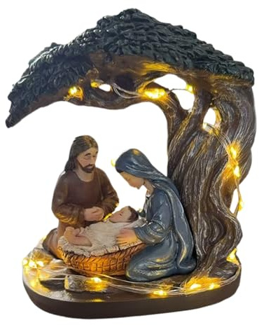 3D Christmas Nativity Scene With LED Lights Jesus Desktop Decoration, Scene Crib Stable With Figures For Fireplace Windowsill Coffee Table Outdoor Desk Mantel Home 13x14x16cm