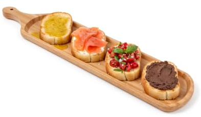 Set Taglieri Servi Crostino e Aperitivo, 100% Legno Faggio, Vassoio Aperitivi, Tagliere Lungo in Legno per Aperitivo e Antipasto, 3 Misure, Made in Italy (Set 5 pezzi da 80 cm)
