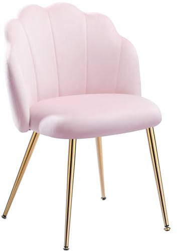 Eufurnibi Schminkstuhl Rosa mit Goldbeinen – Schminktisch Stuhl Glamouröser Muschel Sessel | Vanity Chair Pink | Polsterstuhl für Schlafzimmer, Mädchenzimmer – Aesthetic Decor