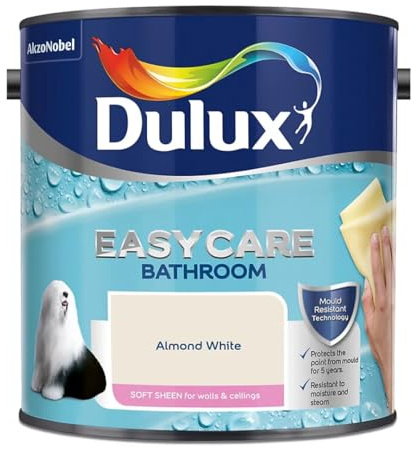 Almond White Dulux Easycare Bathroom Soft Sheen Paint 2.5L – Moisture & Steam Resistant, Mould Protection, Washable Durable Finish for Bathroom Walls & Ceilings