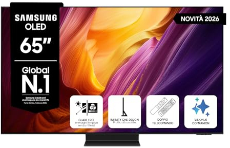 Samsung Smart TV 65 QE65S95HATXZT OLED 4K Glare Free, HDR 10+, Motion Xcelerator 165Hz, Dolby Atmos, FreeSync Premium Pro, Voice Control with AI(VAC), Alexa Built-in, PACCHETTO INTRATTENIMENTO, 2026