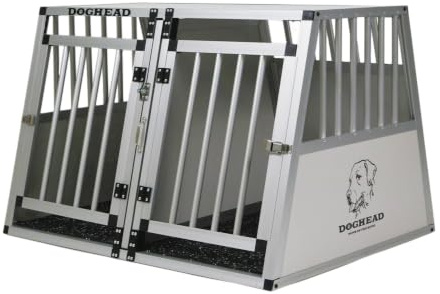 DOGHEAD Hundetransportbox Comfort, Double 95x75x63 cm DG, Schwarz, Aluminium, Beidseitig Abgeschrägt 75°, Trennwand mit Griff, Keine Kombibox
