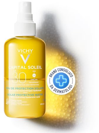 VICHY Sonnenspray mit Hyaluron LSF 30, Bis zu 24 Stunden lang Feuchtigkeit & Schutz vor UVA-, UVB- und langen UVA-Strahlen, Antioxidative Wirkung, Capital Soleil, 200 ml