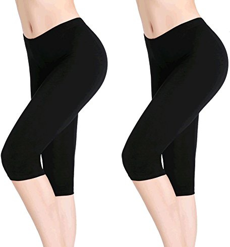 CnlanRow Kvinnor sommar korta leggings för under kjol 3/4 capri beskurna shorts yogabyxor