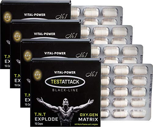B.P.V - Testattack 60 Kapseln = 32g - Hardcore Trainings Booster - Hochdosiertes Kombi-Produkt perfekt geeignet für Sportler und Aktive Männer - Für Lust - Liebe - Leidenschaft und mehr