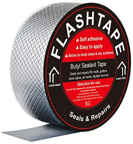fowong Waterproof Tape Aluminium Foil Butyl Tape, Waterproof Tape for Leaks and Outdoor Use, 50mm(W) x 5M(L) Flashing Tape for Roof Sealant Tape for Repairing Crack, Gutter, RV Repair
