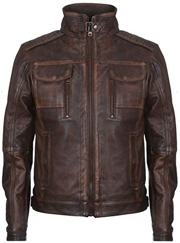 Herr racer vintage 100 % läder retro motorcykeljacka sliten motorcykel