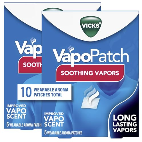 Vicks VapoPatch, Wearable Mess-Free Aroma Patch, Soothing & Comforting Non-Medicated Vicks Vapors, For Adults & Children Ages 6+, 5ct (2 pack)