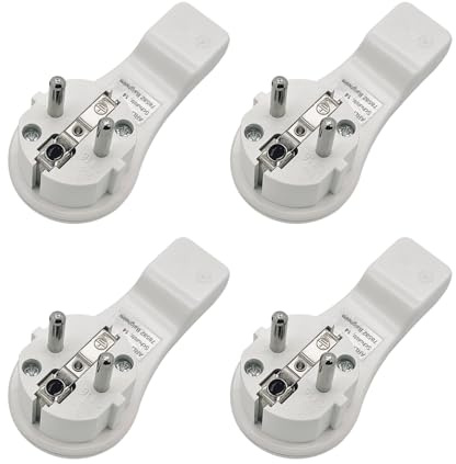 Schutzkontakt Winkelstecker extraflach mit Bügel Kunststoff ( 8mm Höhe ) Klappgriff klapp griff Knickschutz 250V 16A für Kabel bis 3x1,5 mm² CEE 7/7 Schuko Winkel Stecker Flackstecker 4 Stück weiss