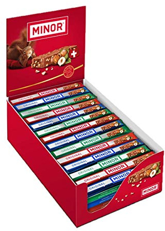 Minor Classic Stengel Schweizer Schokolade 70 Schokoladenriegel 1,54kg | Thekendisplay Nougat Gianduja Milchschokolade Palmfett, Schoko Riegel, seit 1936, glutenfrei