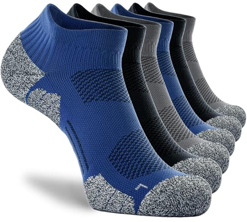 CWVLC Unisex Cushioned Compression Athletic Ankle Socks Multipack, 6-pairs Black Charcoal Royal, L 10.5-13 W US/ 9-11.5 M US