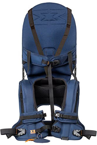 MiniMeis G4 - Baby Schultertrage mit Rückenunterstützung - faltbares Kinder Tragesystem - bis zu 18 kg - Blau-Schwarz