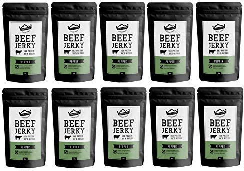Craftsman Beef Jerky Pepper 500 g | Ohne Zucker | Aus Deutschland - Bayern | Jerky Beef Set 10 x 50g | 100% Rindfleisch | High Protein 68% | Trockenfleisch Pfeffer | 100% Natürlich