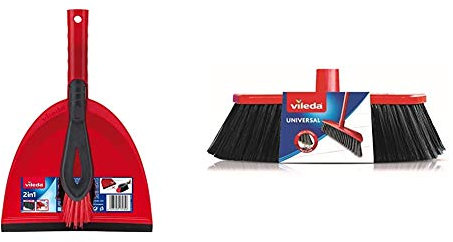 Vileda 141742 - Juego de Escoba y Recogedor de mano + Recambio Cepillo Universal, Rojo y Negro