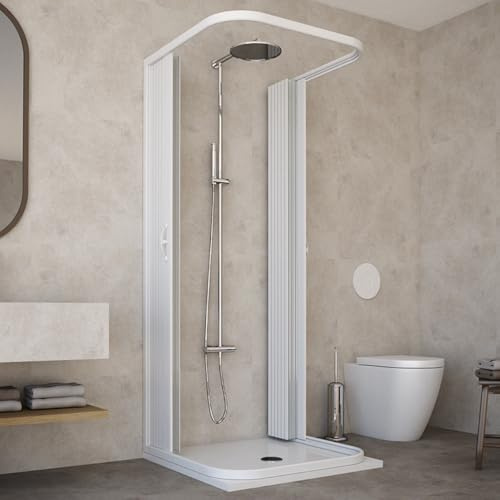 HD CASA Faltduschkabine Modell Dora, zentrale Öffnung mit 3 Seiten, reduzierbar, Eckduschkabine aus PVC, hergestellt in Italien, Badmöbel 70 x 80 x 70 cm