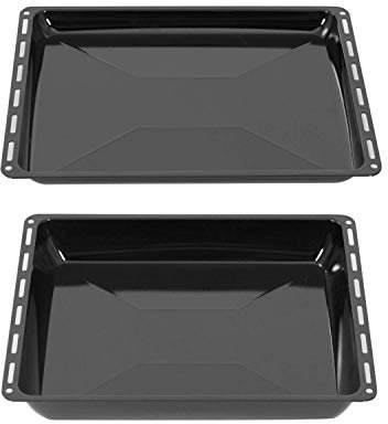 ICQN Fettpfanne 445 x 375 mm 25 und 40 mm, 2er Emailliert Backbleche Set, Passend für Whirlpool, Ignis, Bauknecht, Indesit, Algor, Neckermann, Lloyds, 44,5 x 37,5 cm, 445-set-25-50, Schwarz