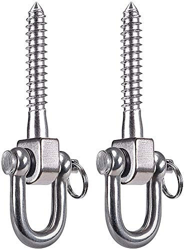 SELEWARE Schaukelaufhänger 180° Schaukelschraubenset Halterungen, Edelstahl 800kg Tragfähigkeit Hängemattenhaken für Spielplatz Yoga Hängematte Seil Stuhl Sandsack Boxsack Veranda Schaukelset (2 Pack)