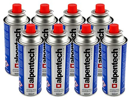 ALPENTECH - Packung mit 8 Gaskartuschen, 250 g, Butan, Gasflasche, einrastbar, UN2037, für Herd und Unkrautvernichter