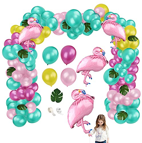 Yisscen Hawaii Beach Party 94 Stück Geburtstagsdeko Flamingo Folienballon Helium Latexballon Tropische Blätter Deko Partyzubehörsets Ballongirlande Sommer Romantische Tisch Dekoration Multi Color