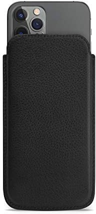 WIIUKA Hülle für iPhone 13 Pro Max, Lederhülle extra Dünn, Premium Leder, Design Handyhülle Schwarz