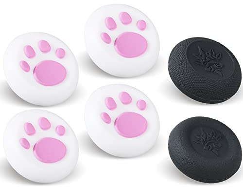 9CDeer Performance Joystick Analog Stick Thumb Grips Set of 6 Compatible with PS5, PS4, Xbox Series X/S Xbox One, Switch Pro Controller Cat's Paw White & Pink