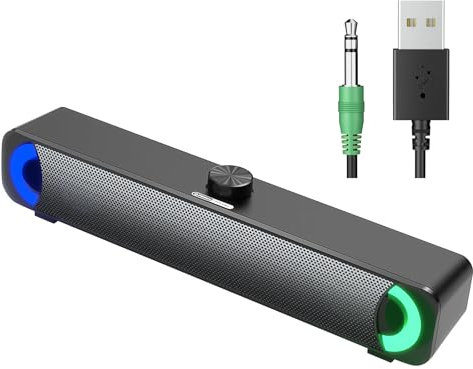 Altoparlante USB, soundbar per PC HPYLIF H, altoparlante da gioco per computer con audio stereo surround, luce RGB colorata, soundbar cablata per notebook, PC, laptop, desktop - plug and play