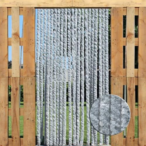 Trente Katzenschwanzvorhänge Flauschvorhang Grau, Verschiedene Größen, Türvorhang Wohnmobil, Fadenvorhang Balkontür 100 x 220 cm