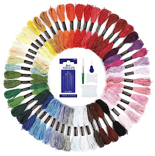 Romon 50 Farben Stickgarn, Multifarben Embroidery Threads mit Zubehör Werkzeug für Stickerei Arts und Kreuzstich, 8m (50 Farben)